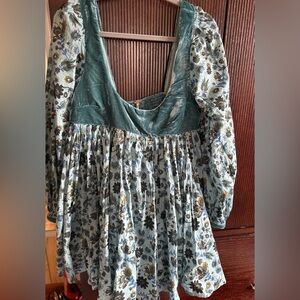 Free People Teal Velvet Dress